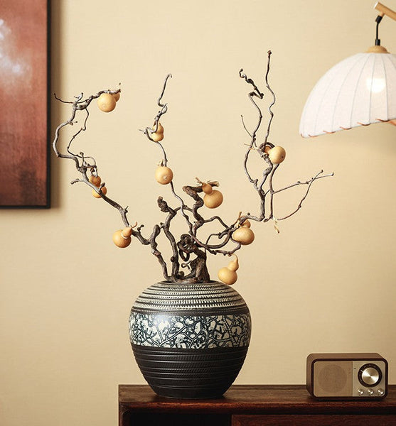 Large Pottery Flower Vases Urn, Centerpiece on Dining Table, Flower Vase on Table, Handmade Water Holding Flower Vases, Modern Bouquet Vases-HomePaintingDecor