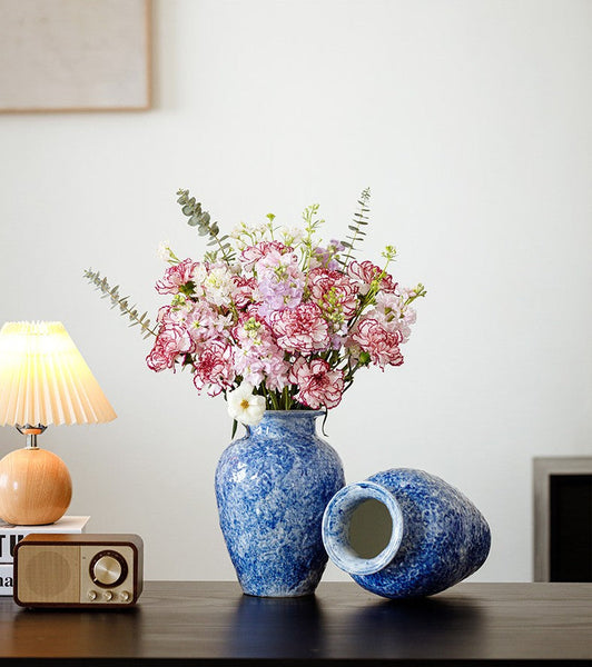 Handmade Water Holding Flower Vases, Centerpiece on Dining Table, Blue Pottery Bud Vases, Large Flower Vases on Table, Modern Pottery Flower Vases-HomePaintingDecor