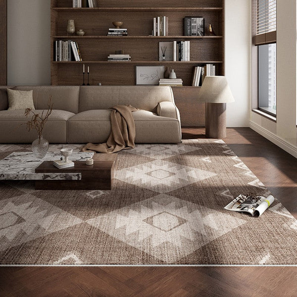 Brown Contemporary Abstract Rugs under Dining Room Table, Large Modern Rugs for Living Room, Mid Century Modern Rugs for Bedroom-HomePaintingDecor