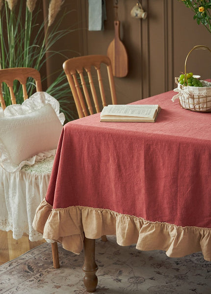Square Tablecloth for Round Table, Red Modern Table Cloth, Ramie Tablecloth for Home Decoration, Extra Large Rectangle Tablecloth for Dining Room Table-HomePaintingDecor