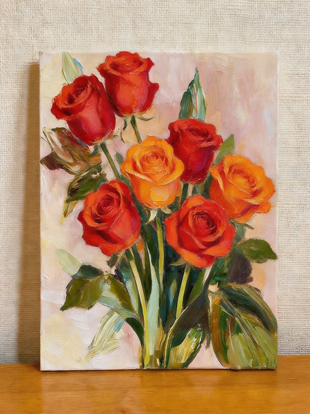 Hand Painted Canvas Art, Original Flower Paintings, A Bunch of Red Rose Flowers, Original Oil Paintings, Small Canvas Artwork-HomePaintingDecor