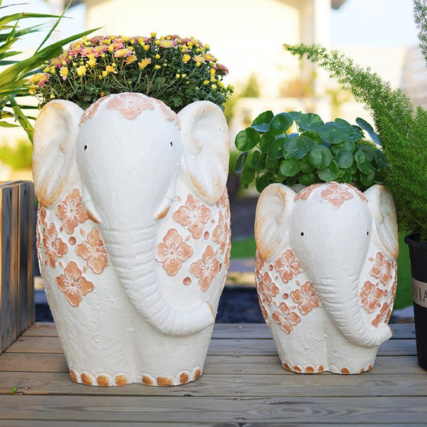 Animal Statue for Garden Ornaments, Oversized Modern Garden Flower Pot, Extra Large Elephant Garden Flowerpots, Resin Statue for Garden, Villa Outdoor Garden Flower Pots-HomePaintingDecor