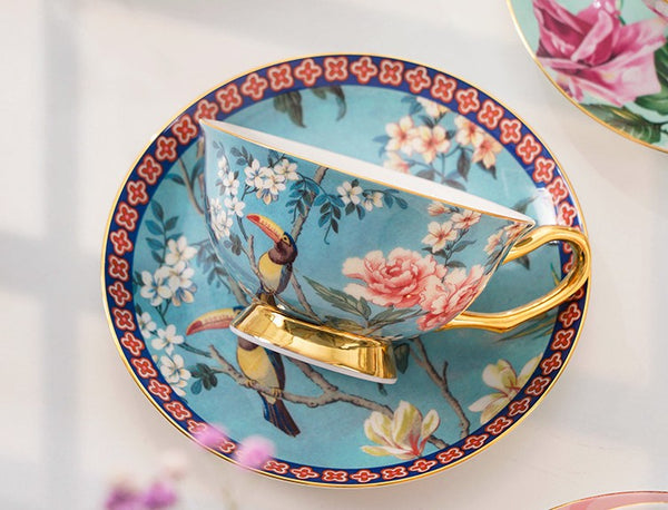 Unique Afternoon Tea Cups and Saucers in Gift Box, Royal Bone China Porcelain Tea Cup Set, Elegant Flower Pattern Ceramic Coffee Cups, Beautiful British Tea Cups-HomePaintingDecor