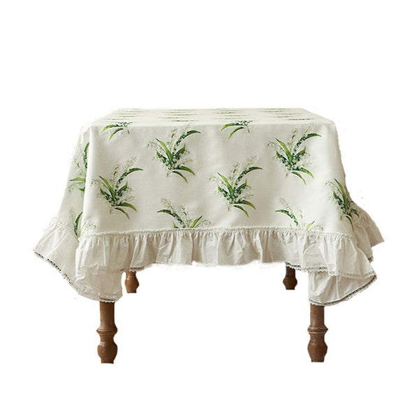 Cotton Embroidery Lace Rectangle Tablecloth for Dining Room Table, Farmhouse Table Cloth, Spring Flower Pattern Tablecloth, Square Tablecloth for Round Table-HomePaintingDecor