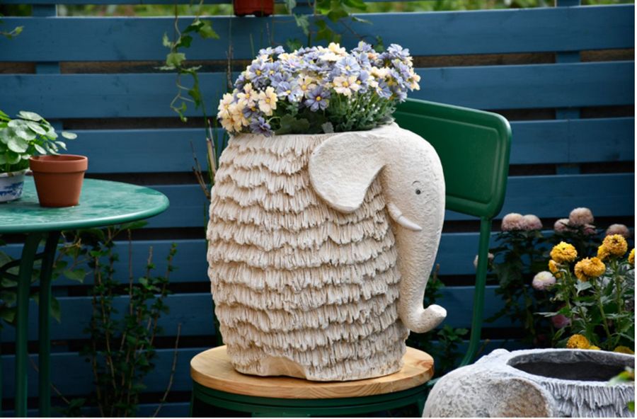 Large Elephant Flowerpot Resin Statue For Garden, Animal Planter, Modern Home Decor, Outdoor Patio Accent Piece