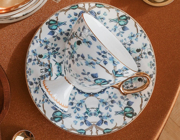 Ceramic Tea Cups and Saucers in Gift Box, British Tea Cup set, Elegant Ceramic Coffee Cups, Creative Porcelain Tea Cup Set and Saucer-HomePaintingDecor
