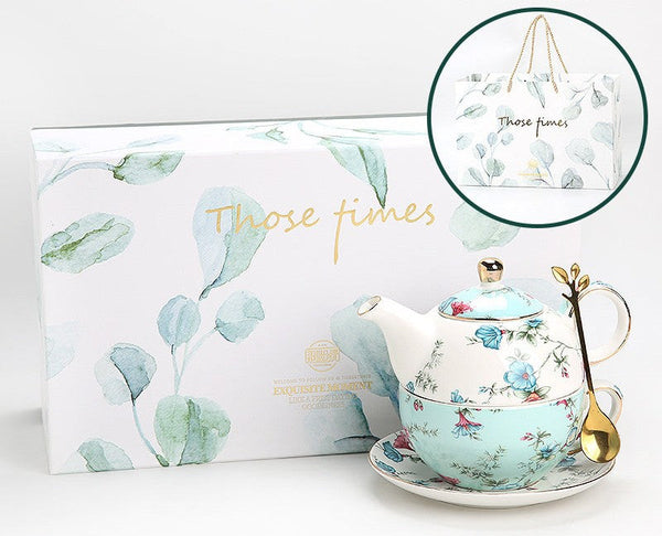 Porcelain Teapot with Matching Cup and Saucer in Gift Box, Stackable Teapot and Cup Set, Ceramic Tea Pot with Integrated Cup, Mother and Baby Teapot with Matching Saucer-HomePaintingDecor