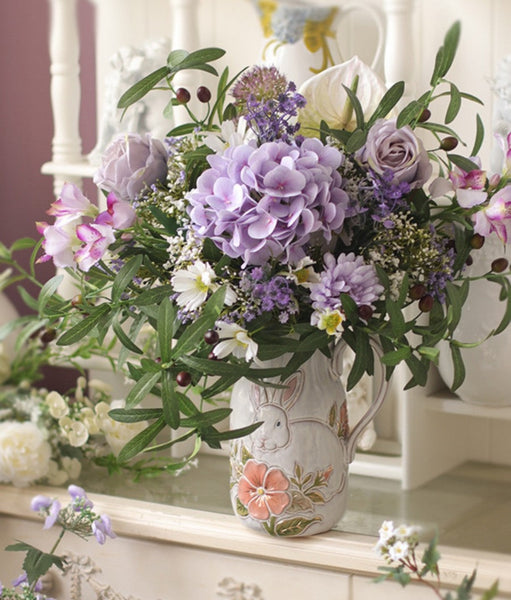 Real Touch Artificial Floral for Living Room, Large Bunch of Purple Romantic Flowers, Beautiful Spring Flower Arrangement for Home Decoration, Table Centerpiece-HomePaintingDecor