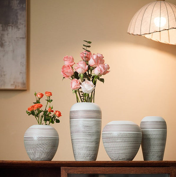 Centerpiece on Dining Table, Large Flower Vase on Table, Pottery Flower Vases Urn, Modern Bouquet Flower Vases, Handmade Water Holding Flower Vases-HomePaintingDecor