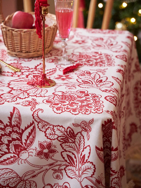 Flower Pattern Tablecloth for Holiday Decoration, Square Tablecloth for Round Table, Large Cotton Rectangle Tablecloth for Home Decoration, Farmhouse Table Cloth Dining Room Table-HomePaintingDecor