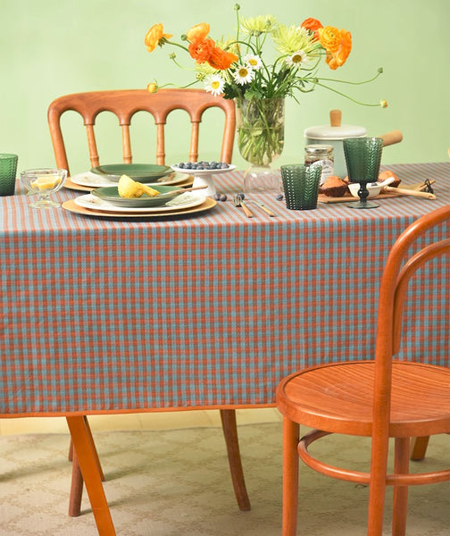 Cotton Chequer Rectangular Tablecloth for Kitchen, Rectangle Table Covers for Dining Room Table, Square Tablecloth for Coffee Table, Farmhouse Table Cloth-HomePaintingDecor