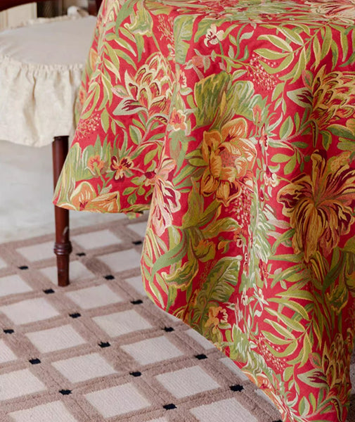 Large Modern Rectangle Tablecloth for Dining Table, Flower Pattern Red Table Covers for Round Table, Farmhouse Table Cloth for Oval Table-HomePaintingDecor