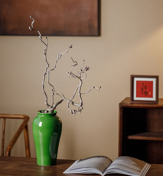 Vintage Flower Vases on Table, Handmade Water Holding Flower Vase, Centerpiece Ceramic Bud Vases, Green Porcelain Flower Vases-HomePaintingDecor