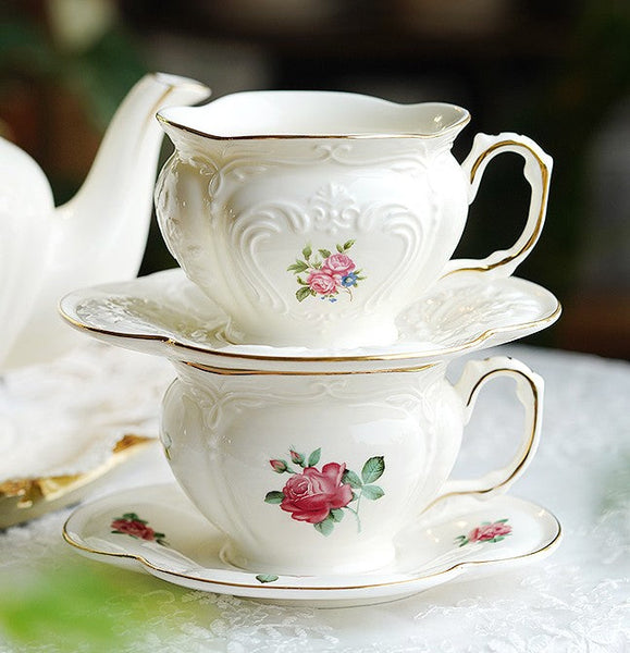 British Royal Ceramic Cups for Traditional Afternoon Tea, 7.4 oz Ceramic Coffee Cups, Rose Porcelain Tea Cup Saucer Set, 6.8 oz Tea Cup and Saucer in Gift Box-HomePaintingDecor