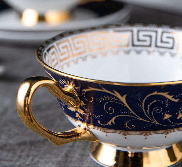 Unique Blue Tea Cup and Saucer in Gift Box, Blue Porcelain Tea Cup Saucer Set, Royal Ceramic Cups, Elegant Ceramic Coffee Cups-HomePaintingDecor