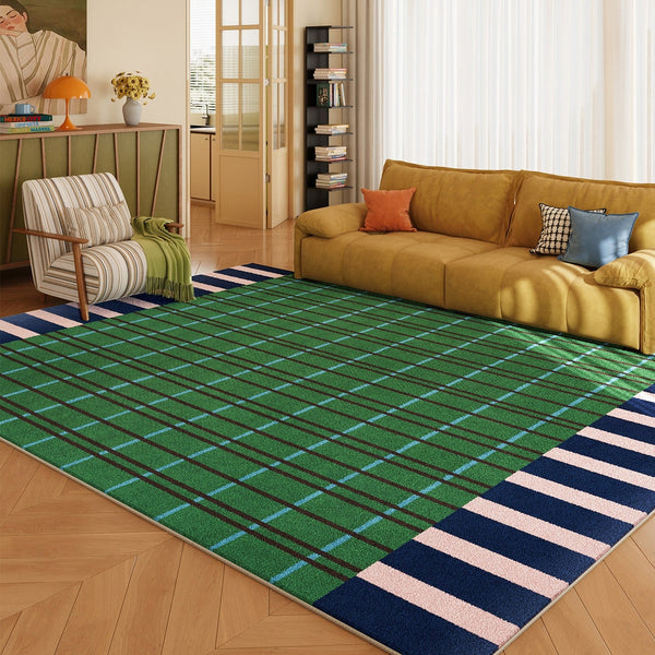 Modern Rugs for Living Room, Geometric Area Rugs, Green Mid Century Contemporary Rugs, Colorful Area Rugs for Bedroom-HomePaintingDecor