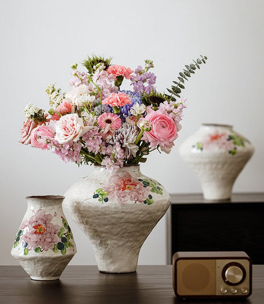 Modern Porcelain Flower Vases, Flower Vases on Table, Handmade Water Holding Flower Vases, Centerpiece on Dining Table, Ceramic Bouquet Vases-HomePaintingDecor