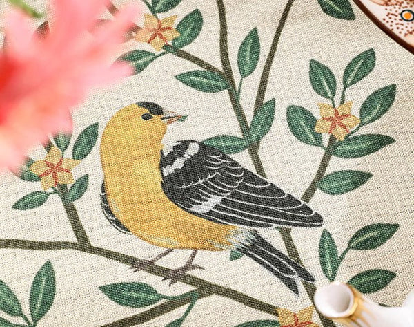 Oriole and Golden Orange Tree Table Cover, Extra Large Modern Tablecloth, Rectangle Tablecloth for Dining Table, Square Linen Tablecloth for Coffee Table-HomePaintingDecor