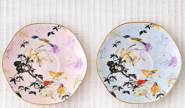 Unique Bird Flower Tea Cup and Saucer in Gift Box as Birthday Gift, Elegant Ceramic Coffee Cups, Afternoon British Tea Cups, Royal Porcelain Tea Cup Set-HomePaintingDecor