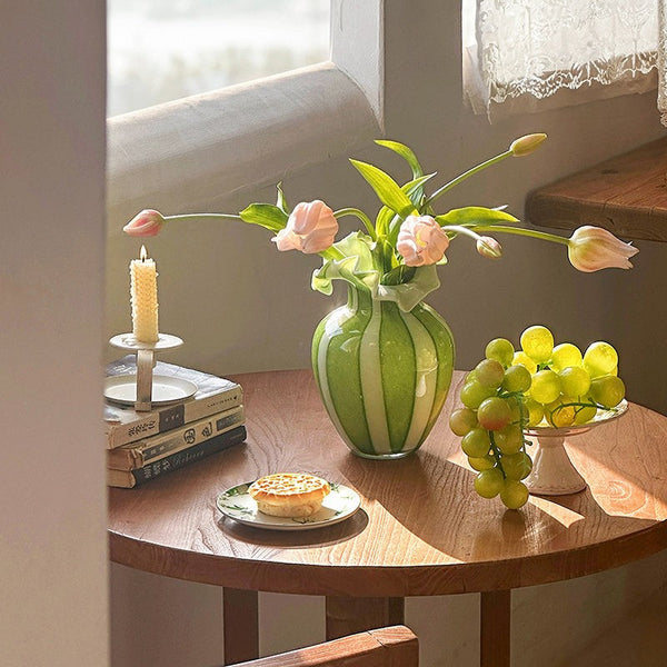 Creative Modern Vase for Flowers, Handmade Flower Vases on Table, Modern Contemporary Vases, Green Glass Flower Vases, Green Bud Vases-HomePaintingDecor