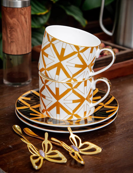 Modern Coffee Cup and Saucer, 8 oz Ceramic Cups, Creative Porcelain Tea Cup Saucer Set, Beautiful British Tea Cups-HomePaintingDecor