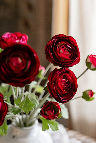 Bedroom Flower Arrangement Ideas, Red Ranunculus Asiaticus Flowers, Simple Modern Floral Arrangement Ideas for Home Decoration, Spring Artificial Floral for Dining Room-HomePaintingDecor