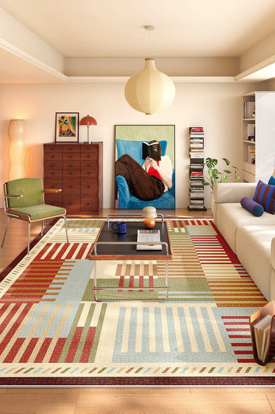 Modern Living Room Rug Placement Ideas, Contemporary Geometric Rugs for Bedroom, Colorful Carpets for Apartment, Living Room Modern Rugs