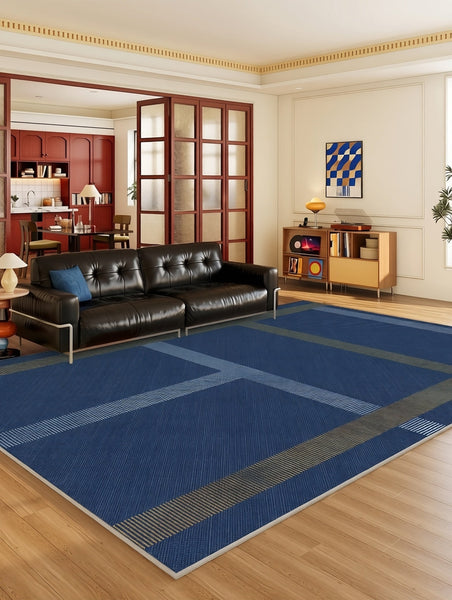 Washable Contemporary Modern Rugs, Blue Modern Rugs for Living Room, Large Modern Rugs for Dining Room, Modern Rugs Next to Bed-HomePaintingDecor