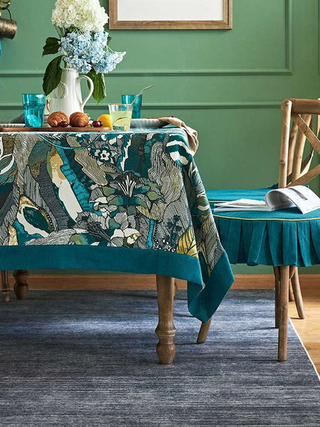 Large Modern Rectangle Tablecloth for Dining Room Table, Blue Flower Pattern Farmhouse Table Cloth, Square Tablecloth for Round Table-HomePaintingDecor