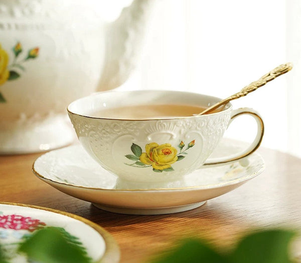 Ceramic Tea Cup with Saucer, Tea Cup Set, Vintage Tea Cup Set, Modern Ceramic Cups, European Tea Cup Set, Porcelain Tea Cups, Floral Tea Cup Set, Classic British Tea Cups, Elegant Tea Cup With Saucer-HomePaintingDecor