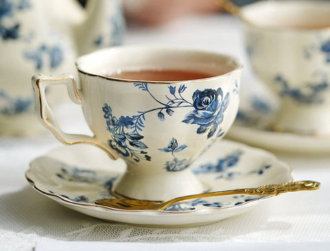 Elegant Vintage Ceramic Coffee Cups for Afternoon Tea, Royal Ceramic Cups, French Style China Porcelain Tea Cup Set, Unique Tea Cup and Saucers-HomePaintingDecor
