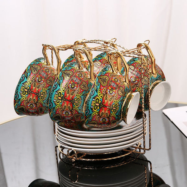 Royal Bone China Porcelain Tea Cup Set, Elegant British Ceramic Coffee Cups, Unique British Tea Cup and Saucer in Gift Box-HomePaintingDecor