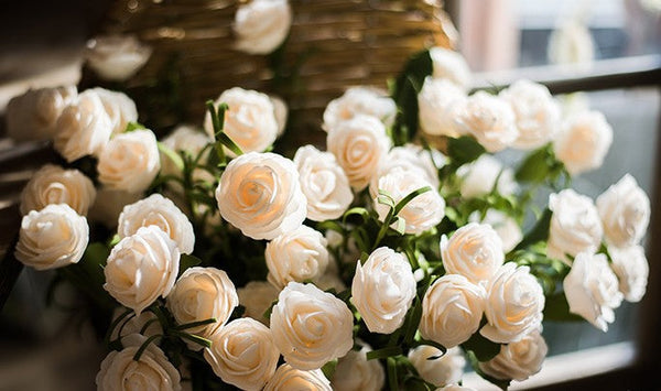 Flower Arrangement Ideas for Living Room, White Camellia Flowers, Modern Artificial Flowers for Home Decoration, Simple Artificial Floral for Bedroom-HomePaintingDecor