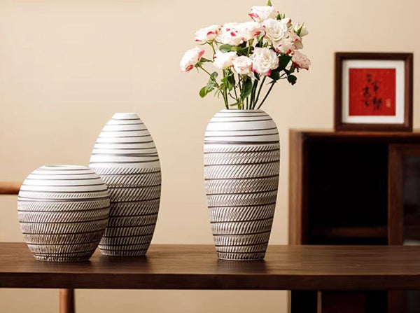 Modern Bouquet Flower Vases, Centerpiece on Dining Table, Large Flower Vase on Table, Handmade Pottery Flower Vases Urn, Water Holding Flower Vases-HomePaintingDecor