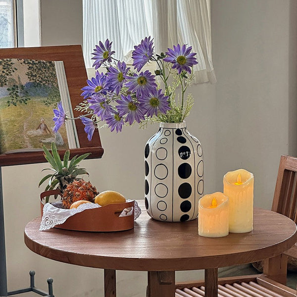 Small Flower Vases on Table, Ceramic Bud Vases, Black and White Polka Dot Flower Vase, Modern Porcelain Flower Vases, Handmade Water Holding Flower Vases-HomePaintingDecor