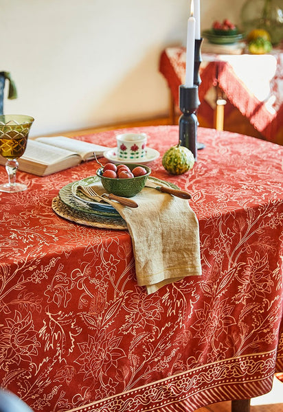 Large Modern Rectangle Tablecloth for Dining Room Table, Red Christmas Flower Pattern Tablecloth for Oval Table, Square Table Covers for Kitchen, Farmhouse Table Cloth for Round Table-HomePaintingDecor
