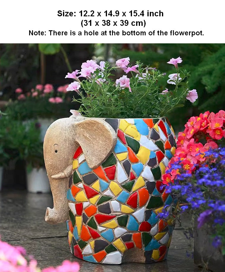 Unique Animal Statue for Garden Ornaments, Large Elephant Flowerpot, Modern Animal Flower Pot, Resin Statue for Garden, Villa Outdoor Decor Gardening Ideas-HomePaintingDecor