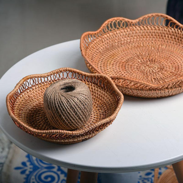 Woven Rattan Basket, Fruit Storage Basket, Woven Round Storage Basket, Storage Baskets for Kitchen-HomePaintingDecor
