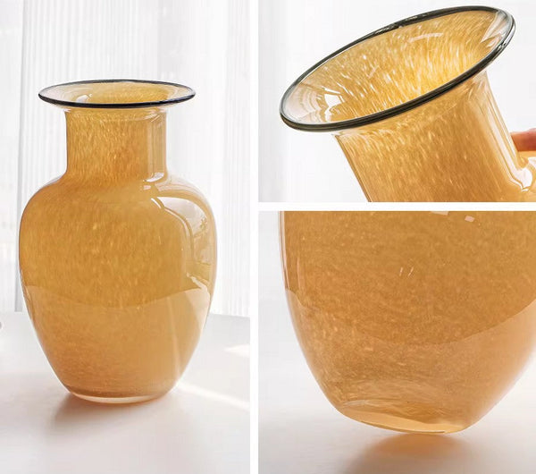 Contemporary Vases for Modern Home Decor, Handmade Liuli Vases, Color Glaze Vase, Yellow Glass Bud Vases, Centerpiece Vases on Table-HomePaintingDecor