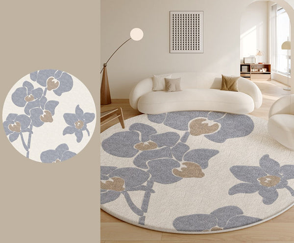 Bedroom Abstract Modern Area Rugs, Contemporary Modern Rugs, Geometric Round Rugs for Dining Room, Flower Pattern Circular Modern Rugs under Chairs-HomePaintingDecor