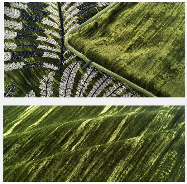 Large Throw Pillow for Interior Design, Embroidery Leaves Green Decorative Sofa Pillows, Luxury Decorative Throw Pillows for Couch, Large Square Modern Sofa Pillows-HomePaintingDecor