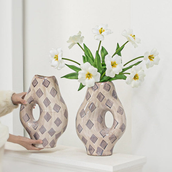 Contemporary Vases for Modern Home Decor, Porcelain Flower Vases, Flower Vases on Table, Ceramic Bouquet Vases, Dining Table Centerpiece-HomePaintingDecor