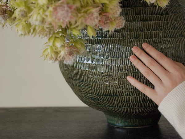 Centerpiece Ceramic Bouquet Vases, Green Porcelain Vases for Modern Home Decor, Large Contemporary Vases on Dining Table, Handmade Modern Flower Vase-HomePaintingDecor