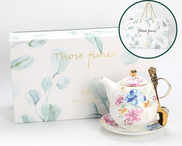 Ceramic Tea Pot with Integrated Cup, Stackable Teapot and Cup Set, Porcelain Teapot with Matching Cup and Saucer in Gift Box, Mother and Baby Teapot with Matching Saucer-HomePaintingDecor