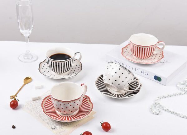 Unique Porcelain Cup and Saucer, Afternoon British Tea Cups, Creative Porcelain Tea Cup Saucer Set, Elegant Modern Ceramic Coffee Cups-HomePaintingDecor