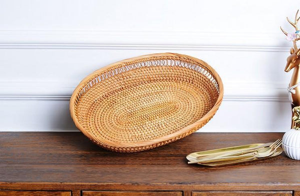 Rattan Storage Basket for Pantry, Round Storage Basket, Storage Baskets for Kitchen, Woven Storage Basket for Dining Room-HomePaintingDecor
