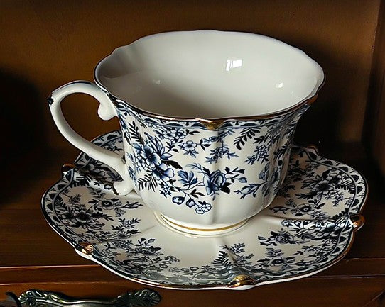 French Style China Porcelain Tea Cup Saucer Set, 7.8 oz Tea Cup and Saucers, Royal Ceramic Cups, Elegant Vintage Ceramic Coffee Cups for Traditional Afternoon Tea-HomePaintingDecor