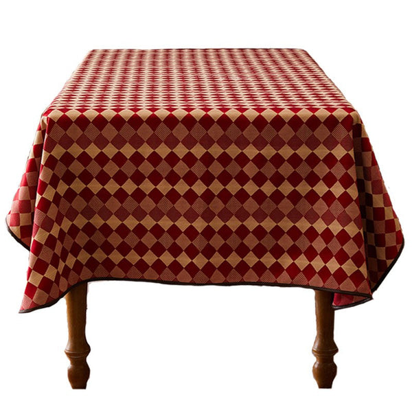 Modern Rectangle Tablecloth for Dining Room Table, Red Checked Table Cloth, Square Tablecloth for Round Table-HomePaintingDecor