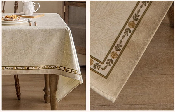 Cream Color Table Cover for Dining Room Table, French Style Tablecloth for Dining Table, Modern Rectangle Tablecloth for Oval Table-HomePaintingDecor