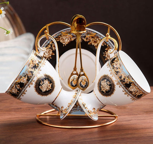 Royal Bone China Porcelain Tea Cup Set, Tea Cups and Saucers in Gift Box as Birthday Gift, Elegant Ceramic Coffee Cups, Beautiful British Tea Cups-HomePaintingDecor